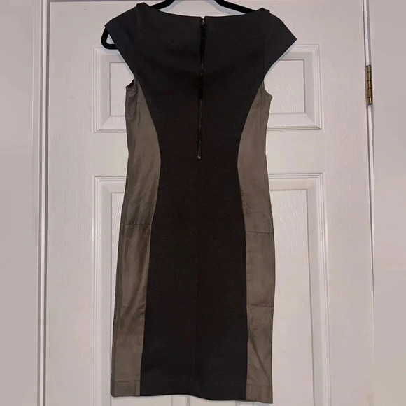 ALICE + OLIVIA Leather Silk Spliced Cap Sleeve Mini sheath Dress​ - Picture 2 of 5